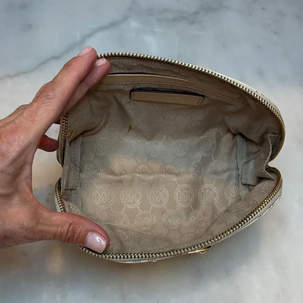 Michael Kors Cosmetic Bag Coated Canvas Signature Logo Travel Case
